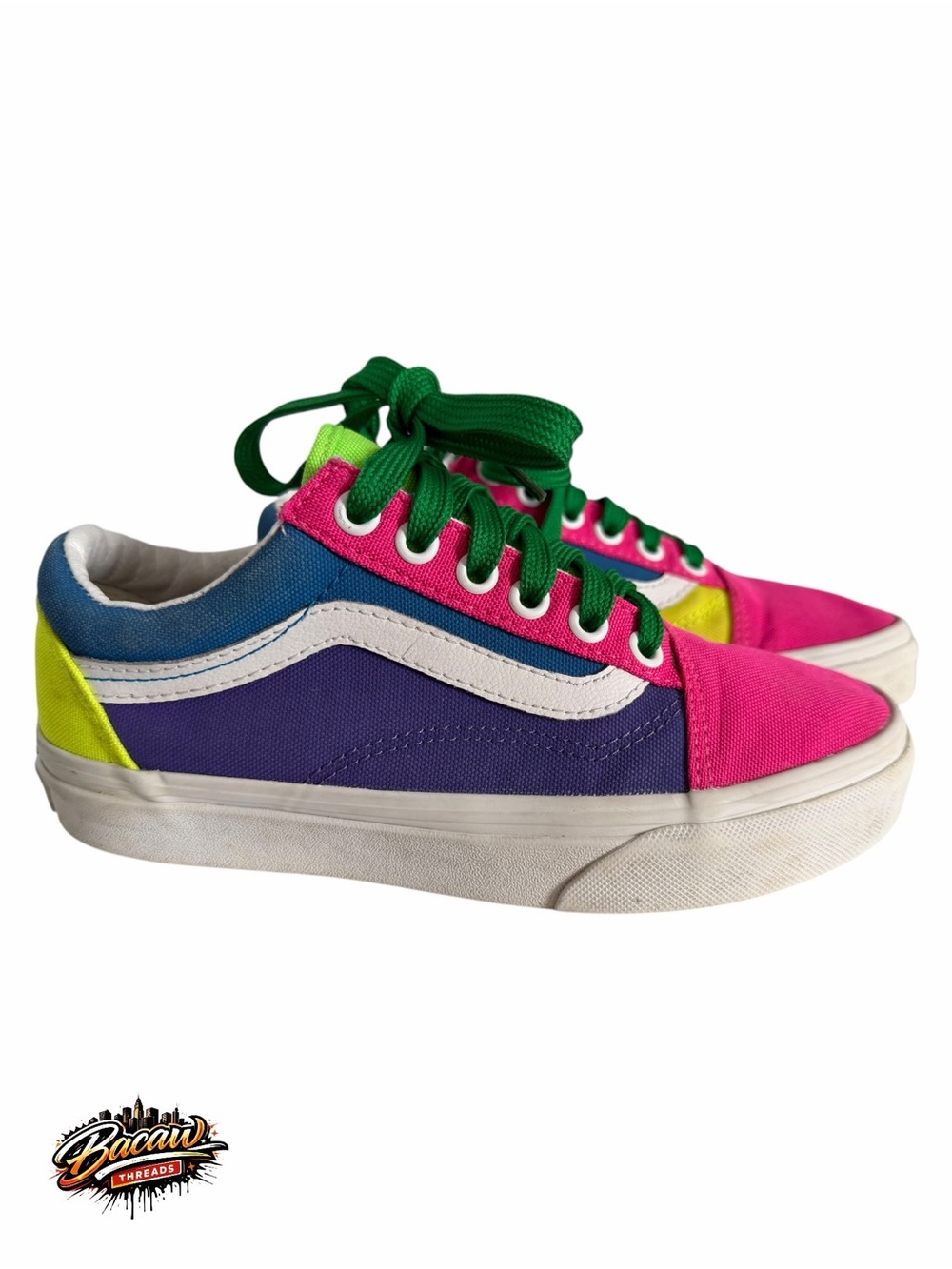 VANS Old Skool Multicolor Neon Colorblock Canvas Low Top Lace-Up Sneaker Women’s